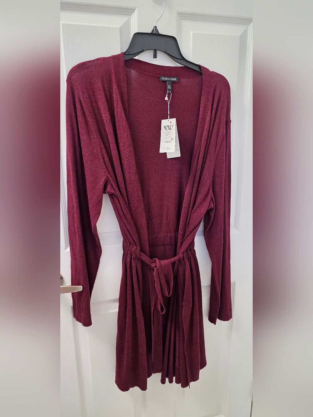 NWT Eileen Fisher Open Simple Cardi w/ Belt Silk Organic Cotton XL $258 Sweater